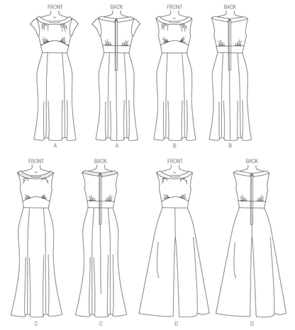 Butterick B6130 sewing pattern envelope showing dress and jumpsuit designs