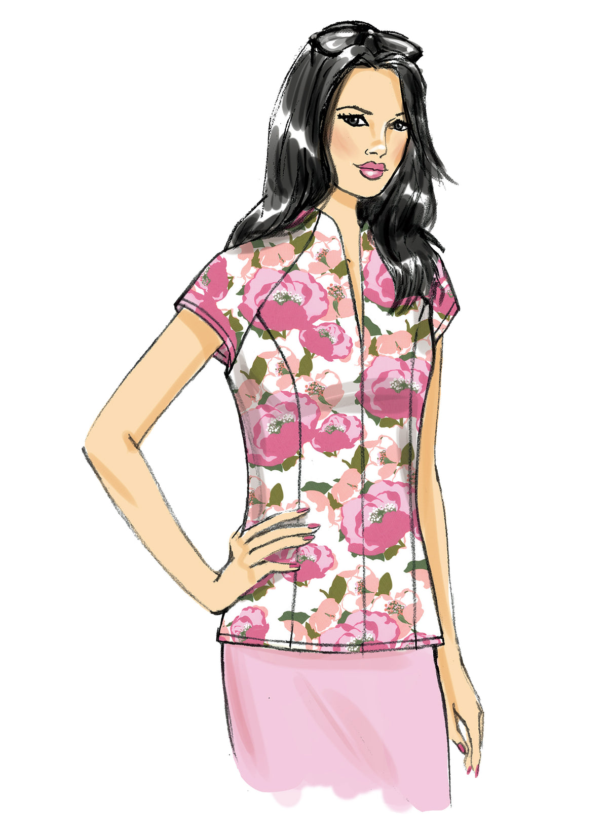 Butterick B6134 sewing pattern envelope showing fitted top designs