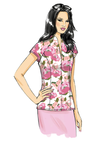 Butterick B6134 sewing pattern envelope showing fitted top designs
