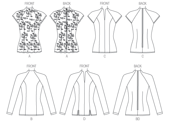 Butterick B6134 sewing pattern envelope showing fitted top designs