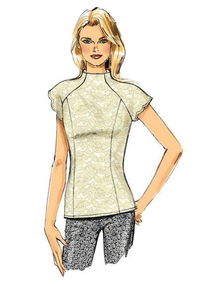 Butterick B6134 sewing pattern envelope showing fitted top designs