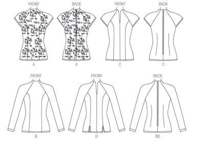 Butterick B6134 sewing pattern envelope showing fitted top designs