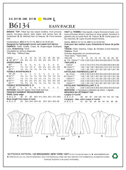 Butterick B6134 sewing pattern envelope showing fitted top designs