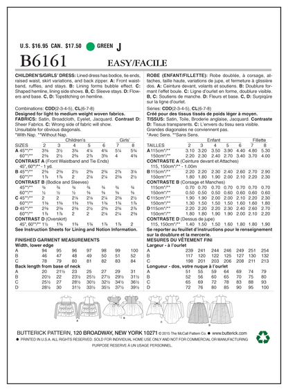 Butterick B6161 sewing pattern envelope showing lined dress designs
