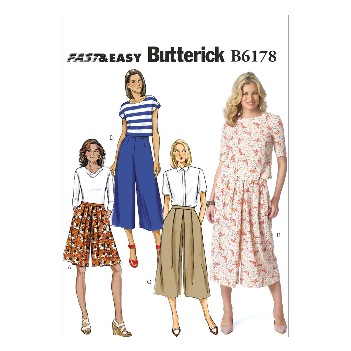 Butterick B6178 sewing pattern envelope showing culottes designs
