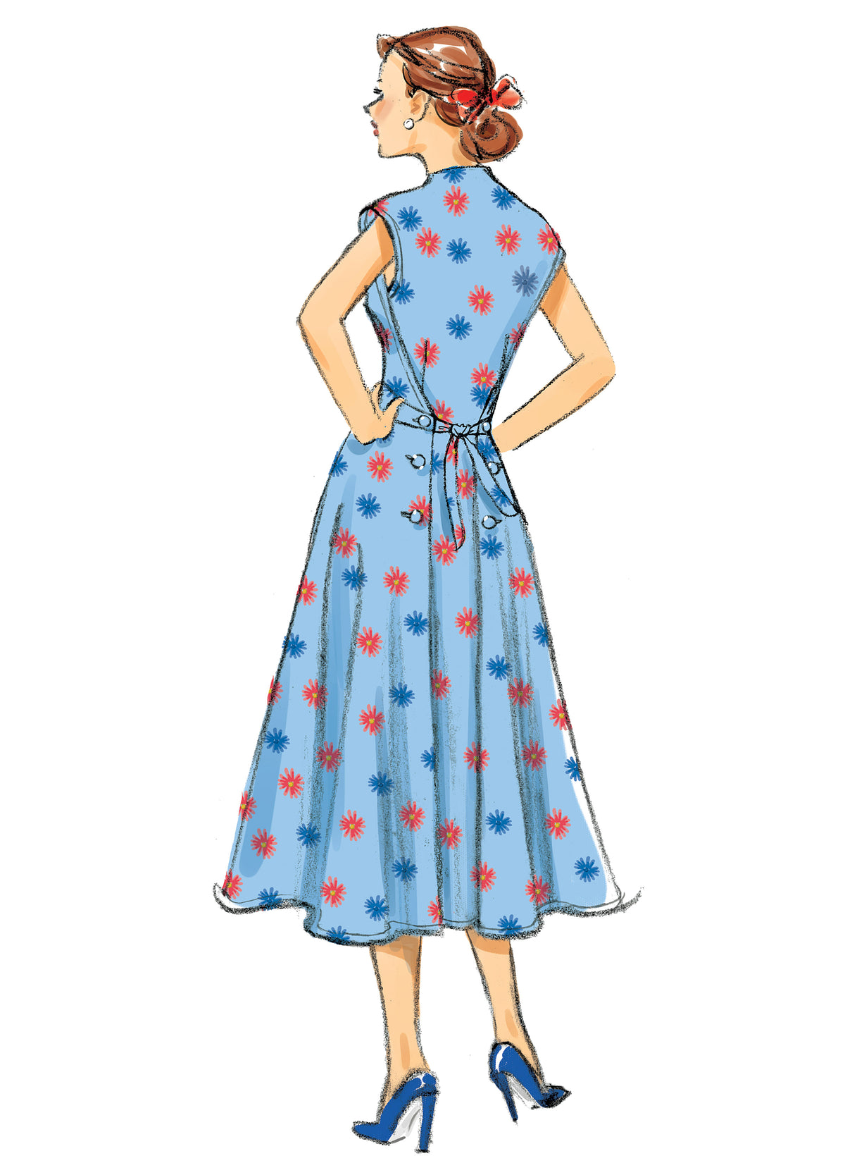 Butterick B6212 sewing pattern envelope showing women's back wrap dress designs