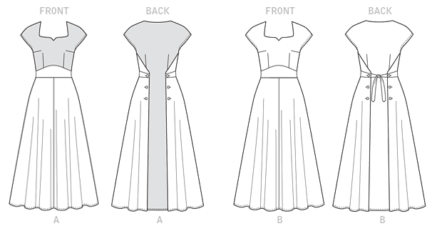 Butterick B6212 sewing pattern envelope showing women's back wrap dress designs