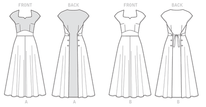 Butterick B6212 sewing pattern envelope showing women's back wrap dress designs