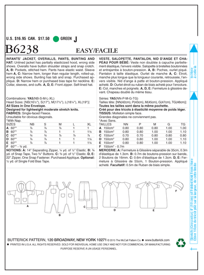 Butterick B6238 sewing pattern envelope showing baby hooded jacket designs