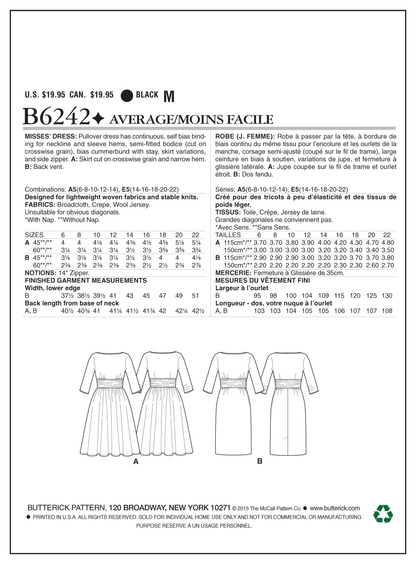 Butterick B6242 sewing pattern envelope showing women's pullover dress designs