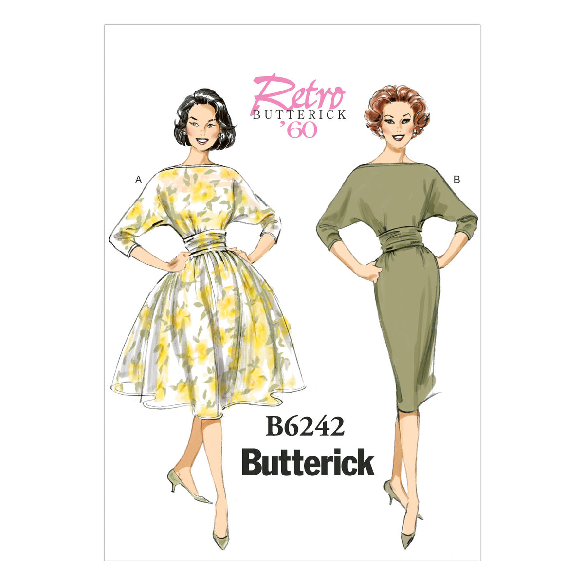 Butterick B6242 sewing pattern envelope showing women's pullover dress designs