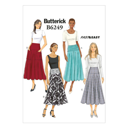 Butterick B6249 sewing pattern envelope showing women's skirt designs