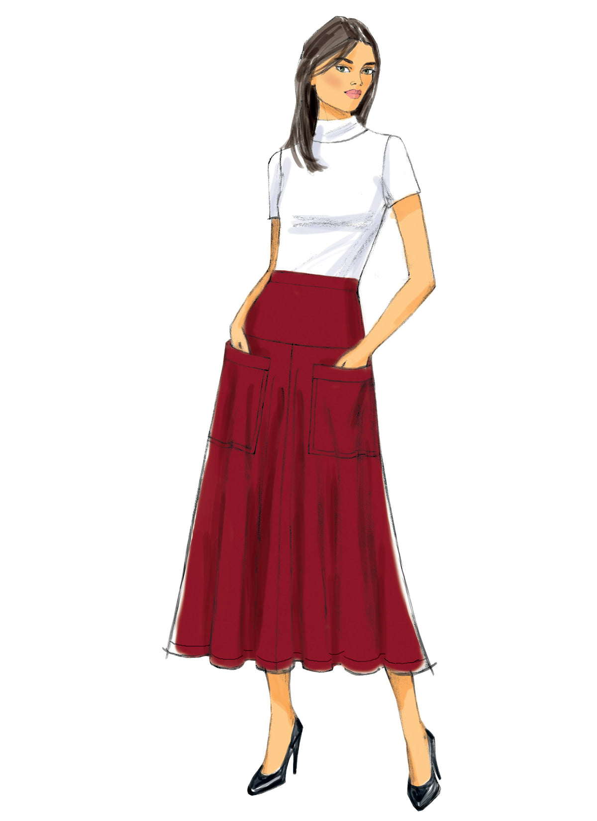 Butterick B6249 sewing pattern envelope showing women's skirt designs