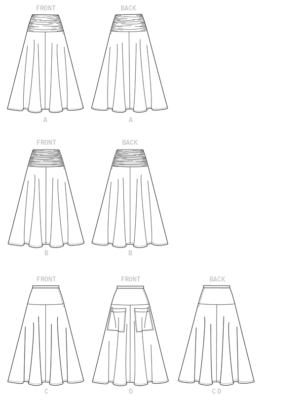 Butterick B6249 sewing pattern envelope showing women's skirt designs