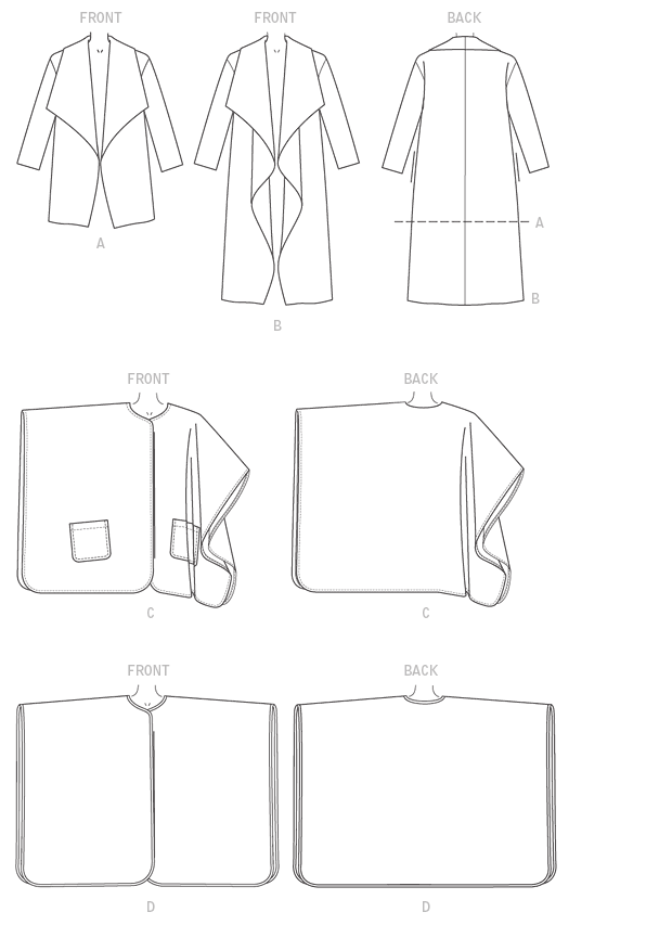Butterick B6250 sewing pattern envelope showing women's jacket, coat and wrap designs