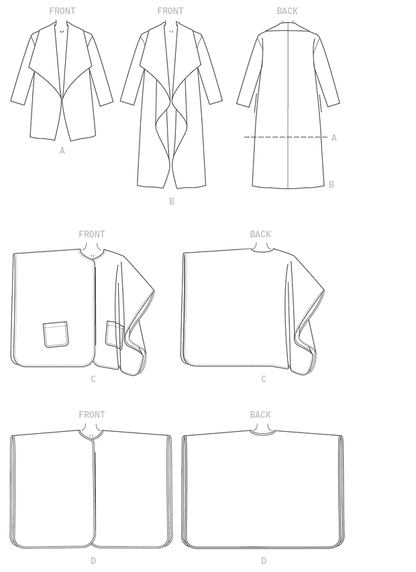 Butterick B6250 sewing pattern envelope showing women's jacket, coat and wrap designs