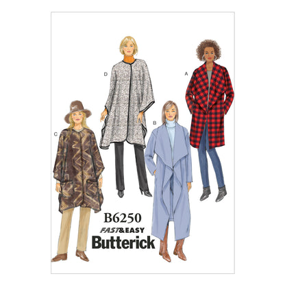 Butterick B6250 sewing pattern envelope showing women's jacket, coat and wrap designs