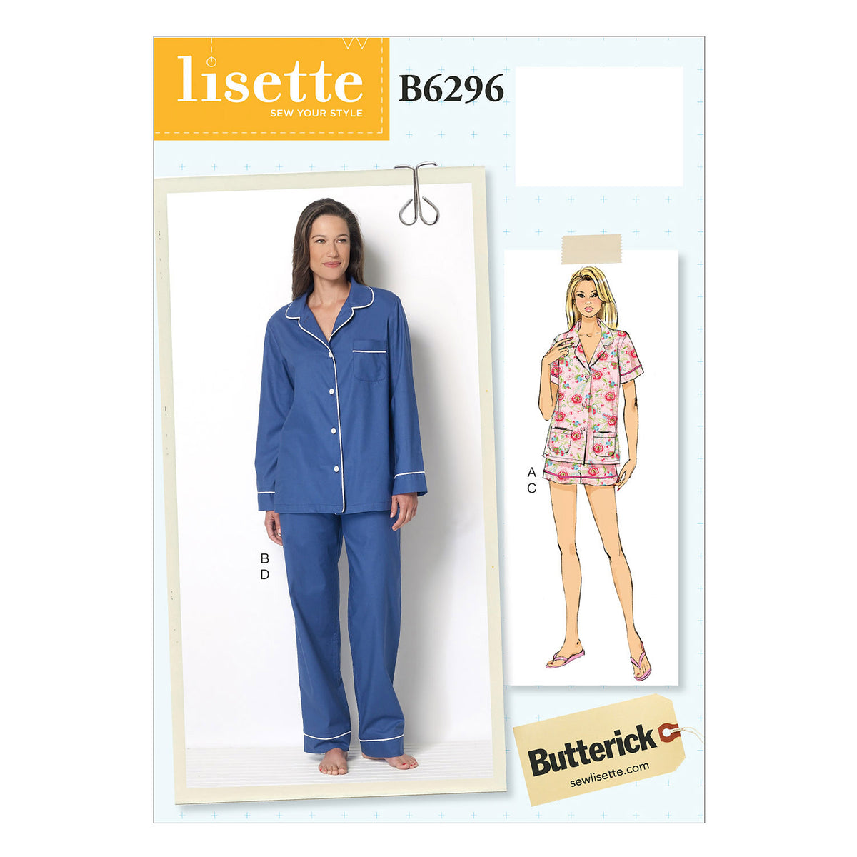Butterick B6296 sewing pattern envelope showing women's loose fitting top designs