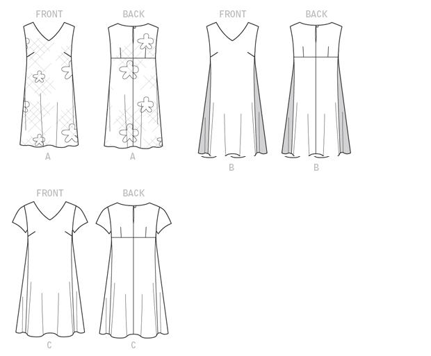Butterick B6317 sewing pattern envelope showing women's v-neck pullover dress designs