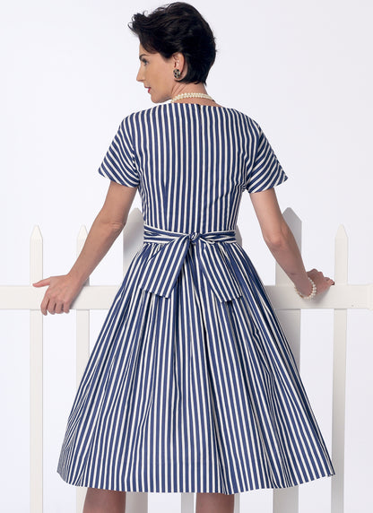 Butterick B6318 sewing pattern envelope showing women's dress with tie ends designs