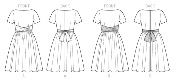 Butterick B6318 sewing pattern envelope showing women's dress with tie ends designs