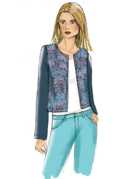 Butterick B6328 sewing pattern envelope showing women's open front jacket and waistcoat designs