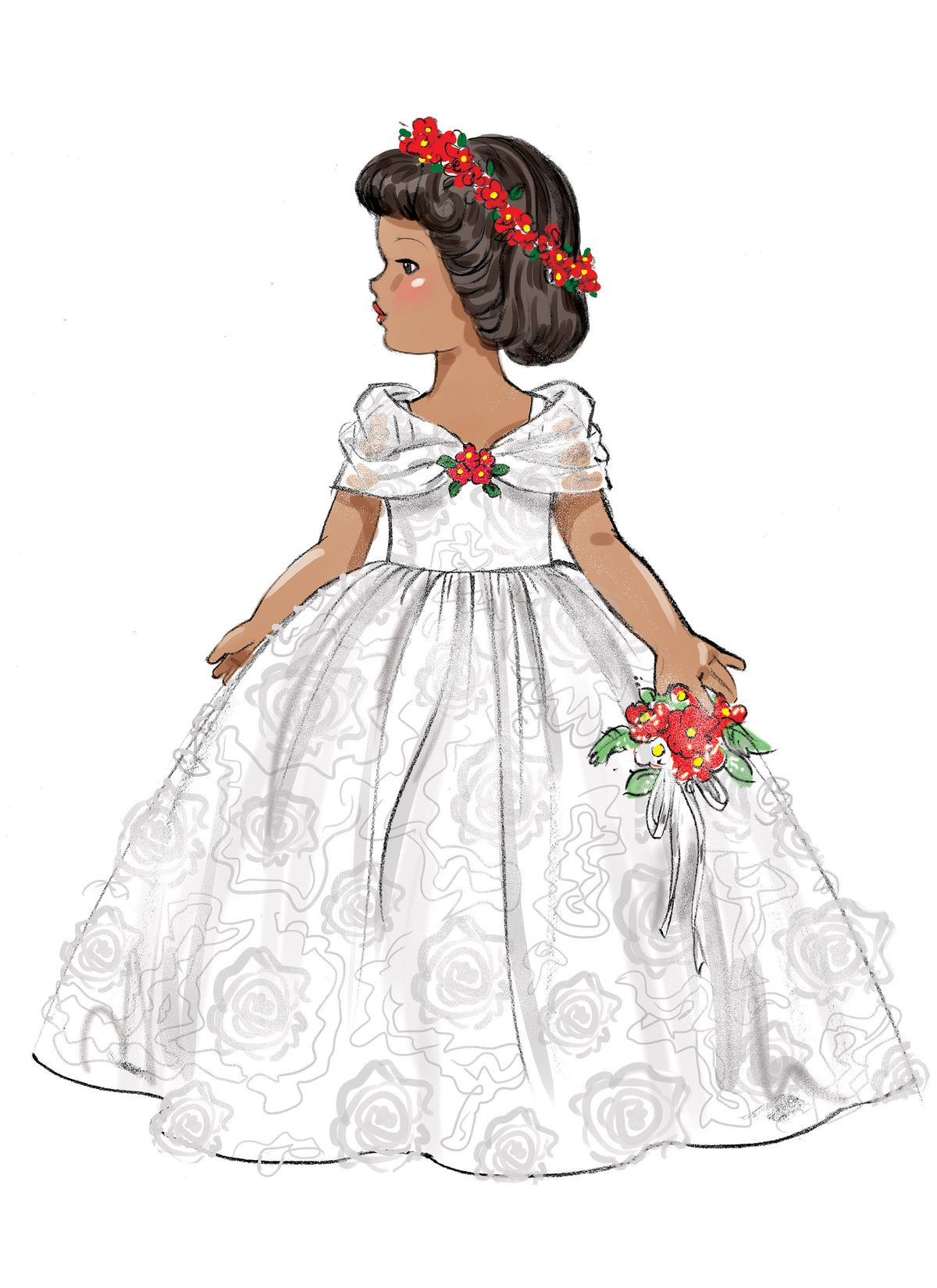 Butterick B6336 sewing pattern envelope showing doll wedding dress designs