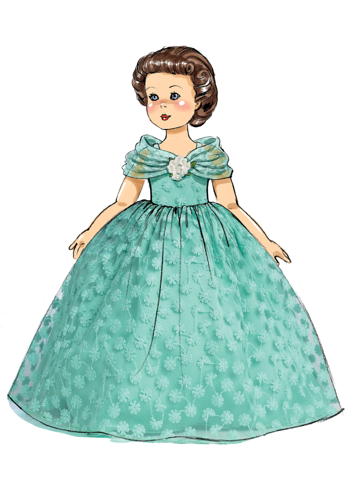 Butterick B6336 sewing pattern envelope showing doll wedding dress designs
