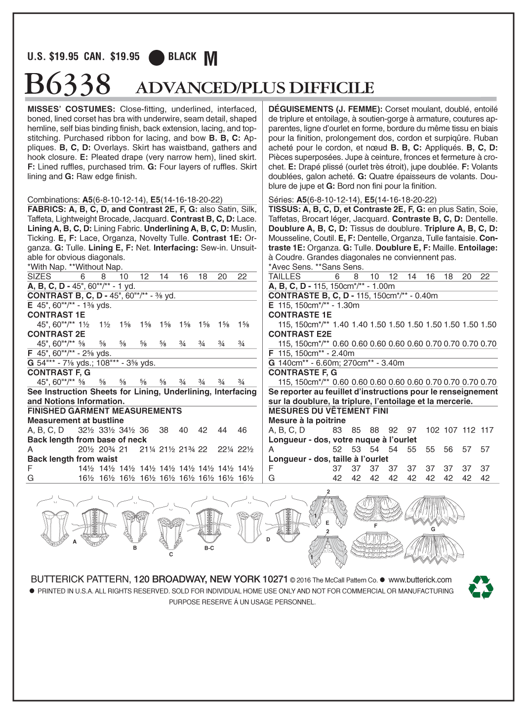 Butterick B6338 sewing pattern envelope showing women's corset designs