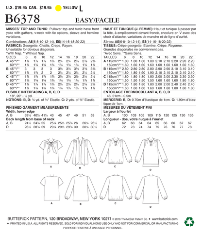Butterick B6378 sewing pattern envelope showing women's top and tunic designs