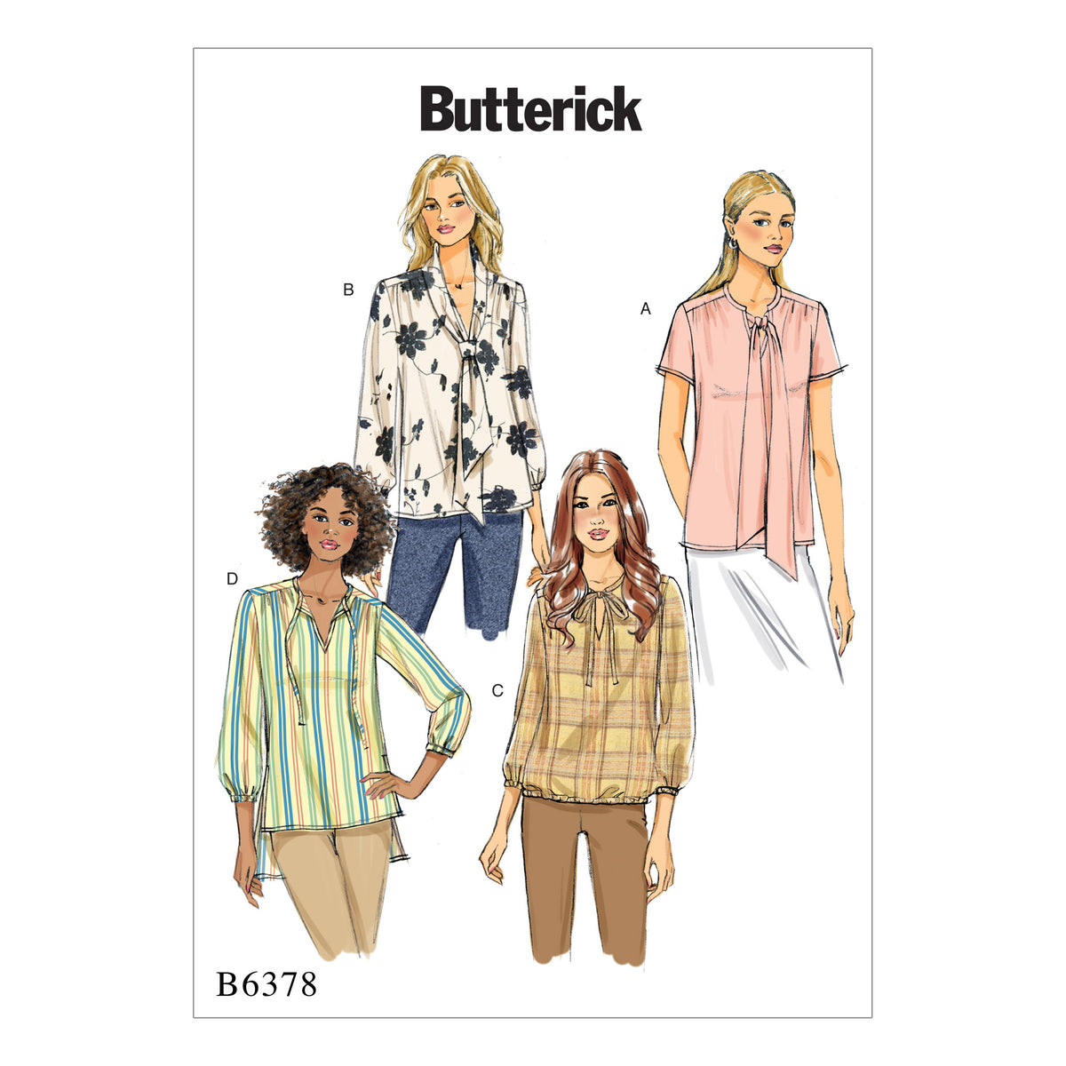 Butterick B6378 sewing pattern envelope showing women's top and tunic designs
