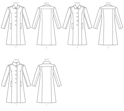 Butterick B6385 sewing pattern envelope showing women's fitted coat designs