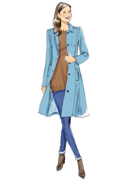 Butterick B6385 sewing pattern envelope showing women's fitted coat designs