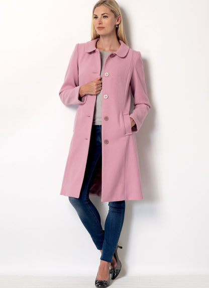 Butterick B6385 sewing pattern envelope showing women's fitted coat designs
