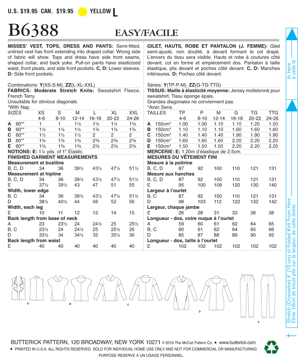 Butterick B6388 sewing pattern envelope showing women's draped collar waistcoat designs