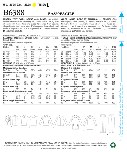 Butterick B6388 sewing pattern envelope showing women's draped collar waistcoat designs