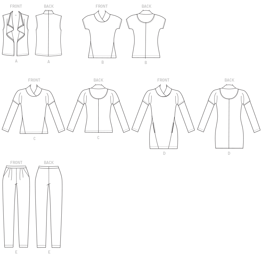 Butterick B6388 sewing pattern envelope showing women's draped collar waistcoat designs