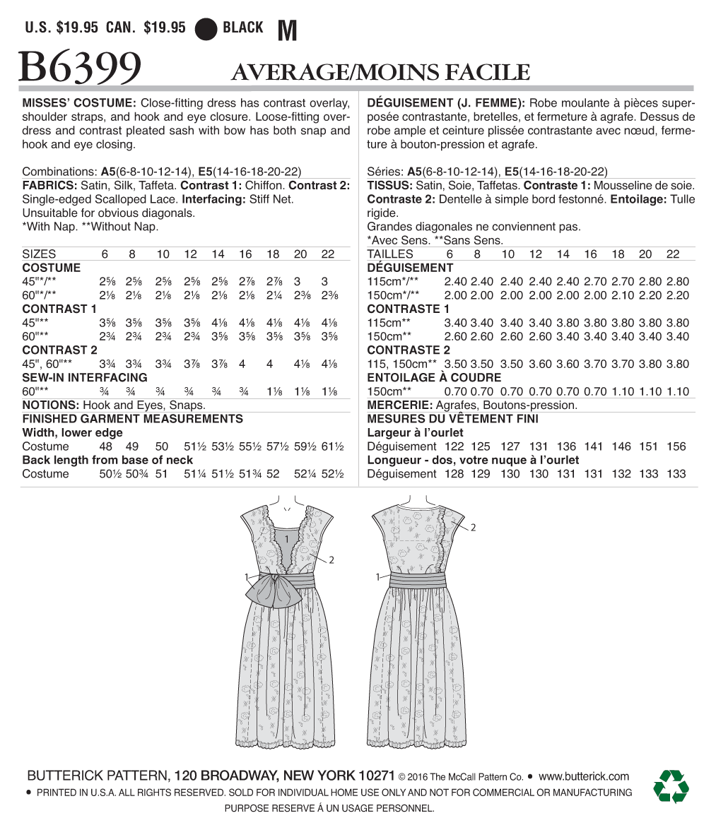Butterick B6399 sewing pattern envelope showing women's close fitting dress designs