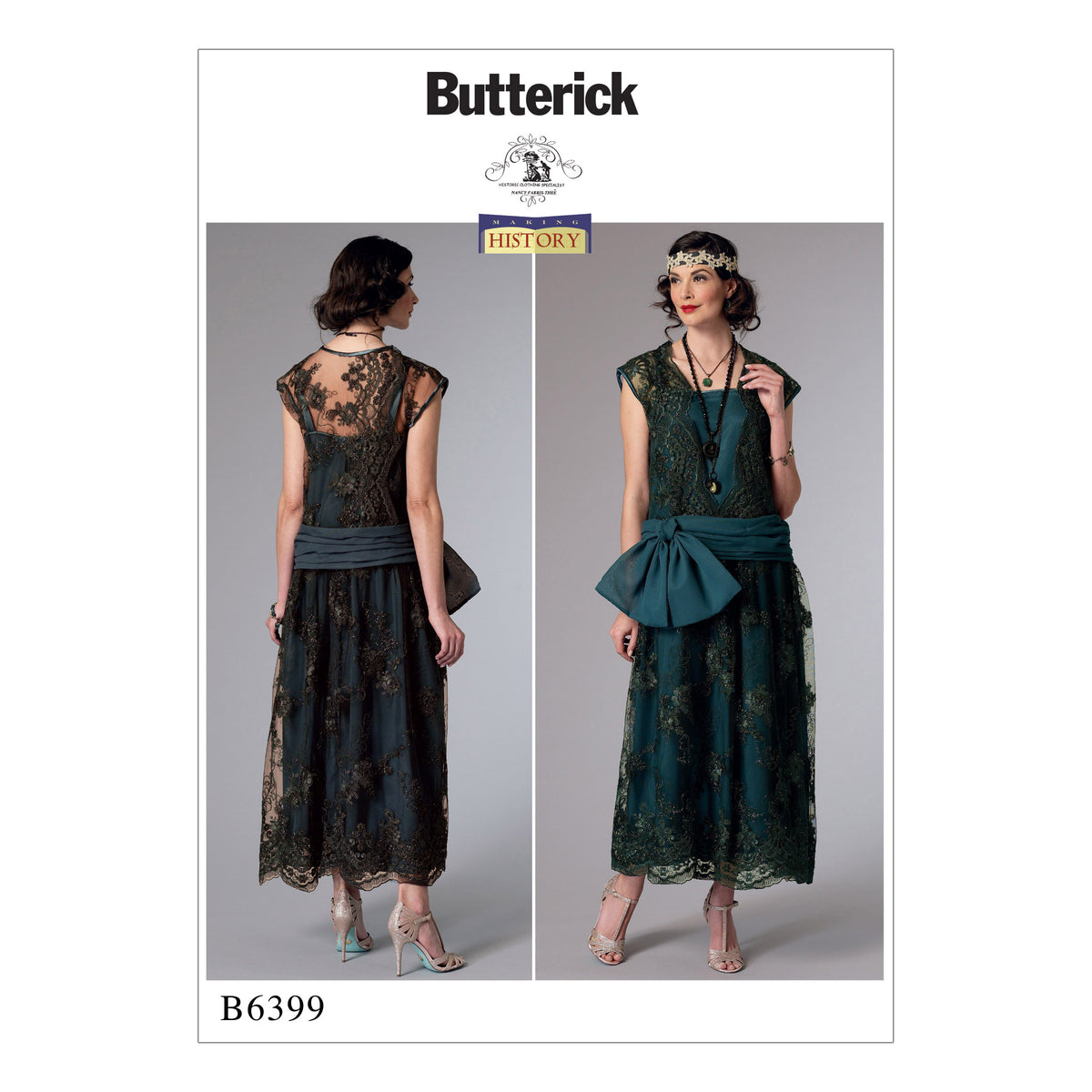 Butterick B6399 sewing pattern envelope showing women's close fitting dress designs