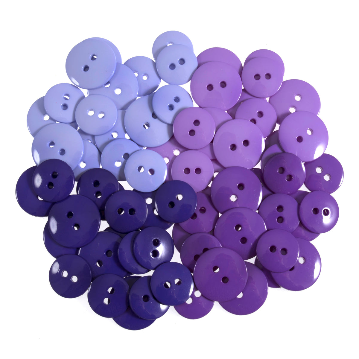 Pack of purple nylon craft buttons in mixed shades and sizes
