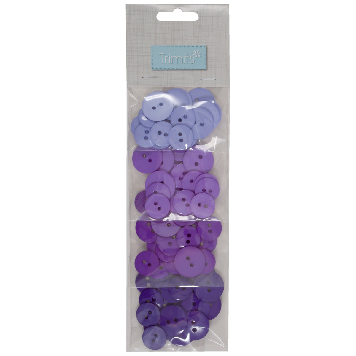 Pack of purple nylon craft buttons in mixed shades and sizes