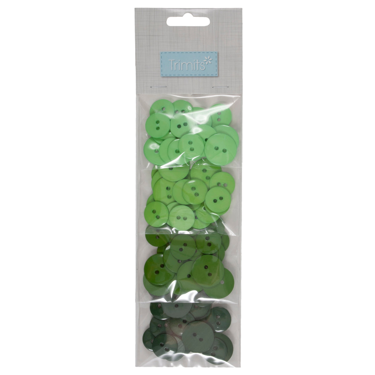 Pack of green nylon craft buttons in mixed shades and sizes