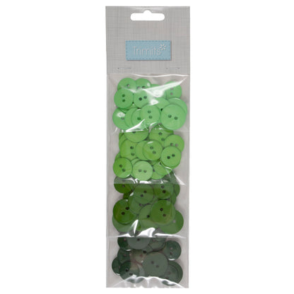 Pack of green nylon craft buttons in mixed shades and sizes
