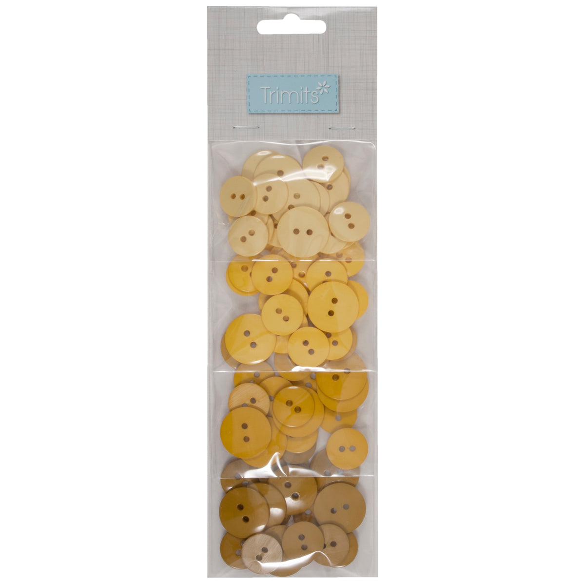 Pack of yellow nylon craft buttons in mixed shades and sizes
