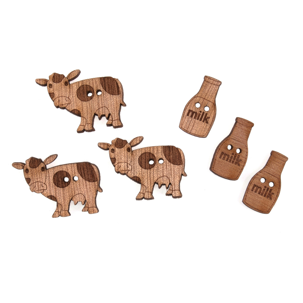 Pack of 6 wooden novelty buttons with a farm theme