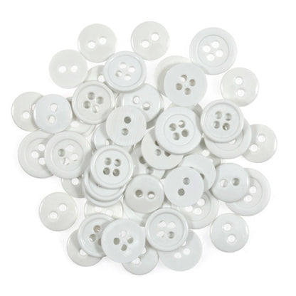 Pile of small white craft buttons