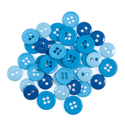 Pack of assorted small blue craft buttons