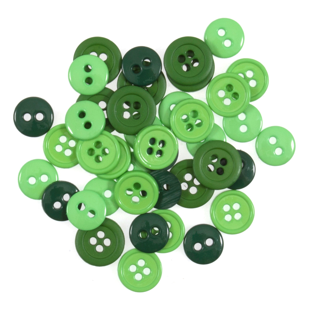 Pack of assorted small green craft buttons