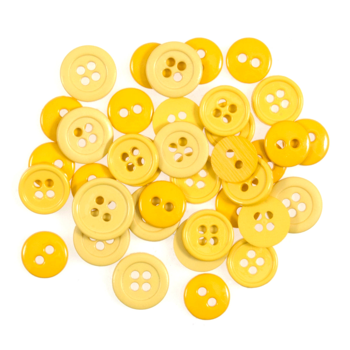 Pile of small yellow craft buttons