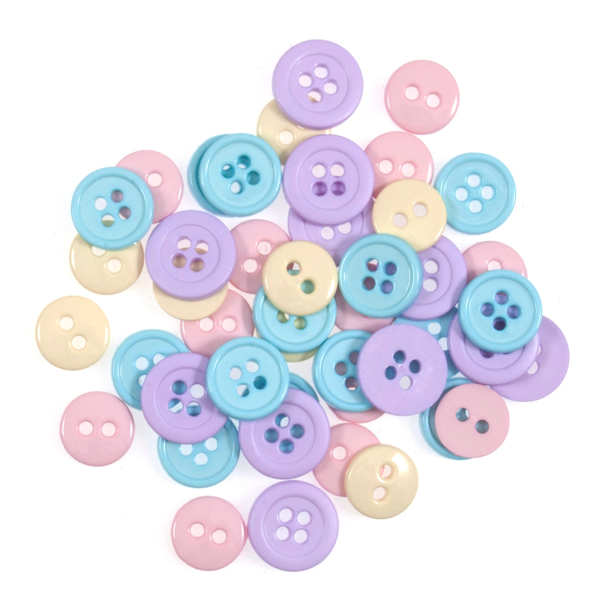 Pile of small craft buttons in soft pastel shades